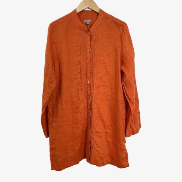 J.Jill 100% Linen Long Sleeve Button Front Tunic Dress Size L - Picture 1 of 14